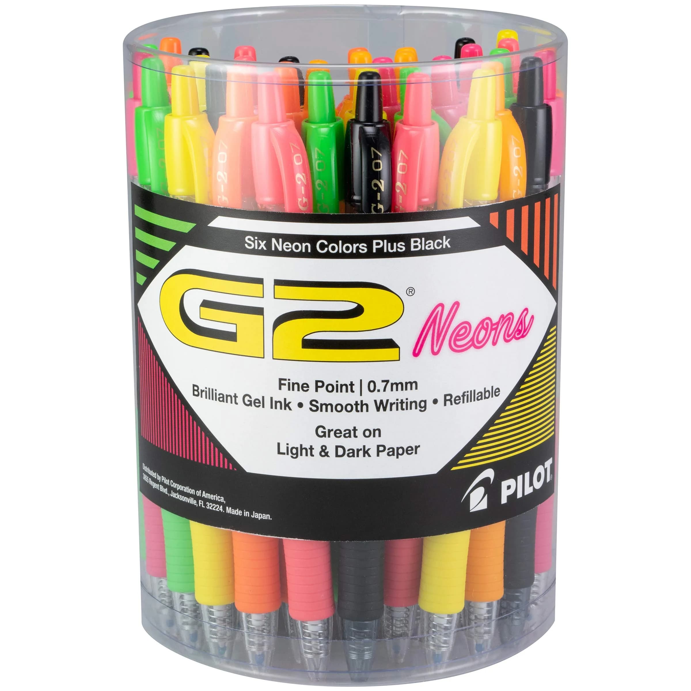 PILOT G2 Premium Gel Pens, Assorted Neon & Black Inks, 0.7mm Fine Point, 36-Pack Tub | Smooth Writing for Students & Office - main product image