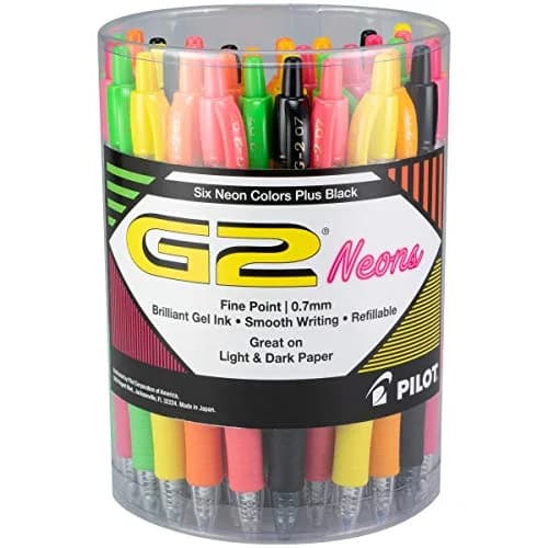 PILOT G2 Premium Gel Pens, Assorted Neon & Black Inks, 0.7mm Fine Point, 36-Pack Tub | Smooth Writing for Students & Office thumbnail 1