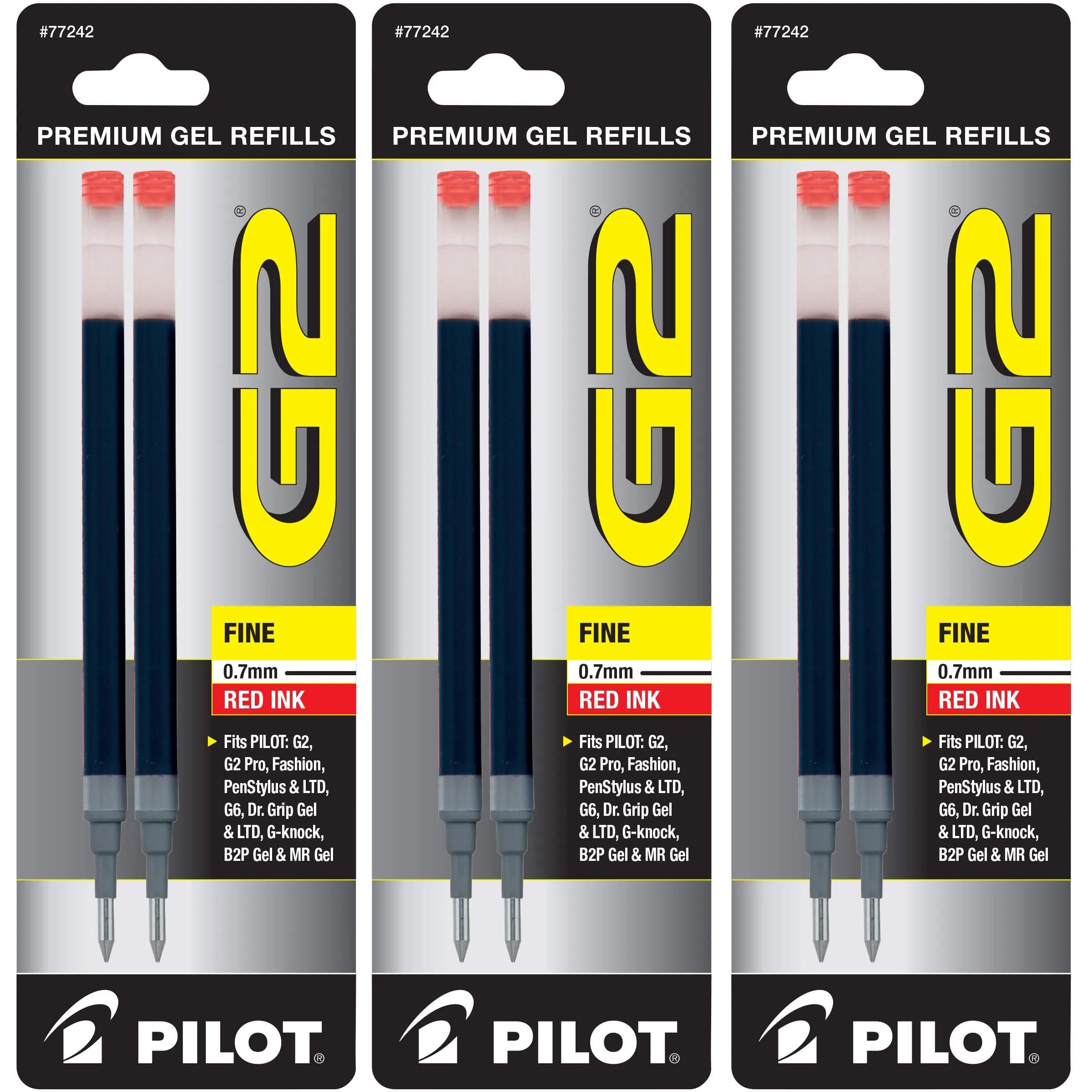 PILOT G2 Gel Ink Refills Fine Point 0.7 mm Red Pack of 6 | Longest-Lasting Gel Ink