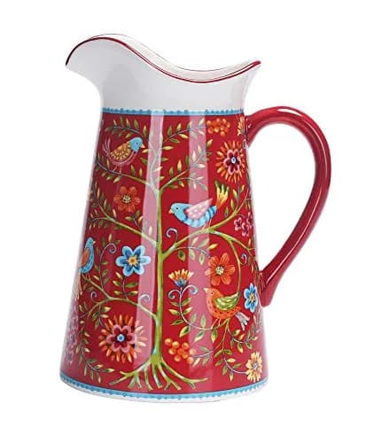 Bico Red Spring Bird Ceramic 2.5 Qt Pitcher | Elegant Decor & Functional Serveware thumbnail 1