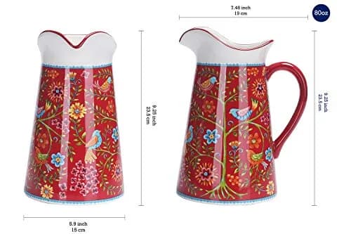 Bico Red Spring Bird Ceramic 2.5 Qt Pitcher | Elegant Decor & Functional Serveware thumbnail 2