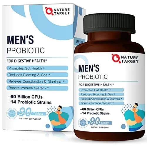 NATURE TARGET Probiotics for Men 90 Veggie Tablets | 60 Billion CFU for Digestive & Immune Support thumbnail 1