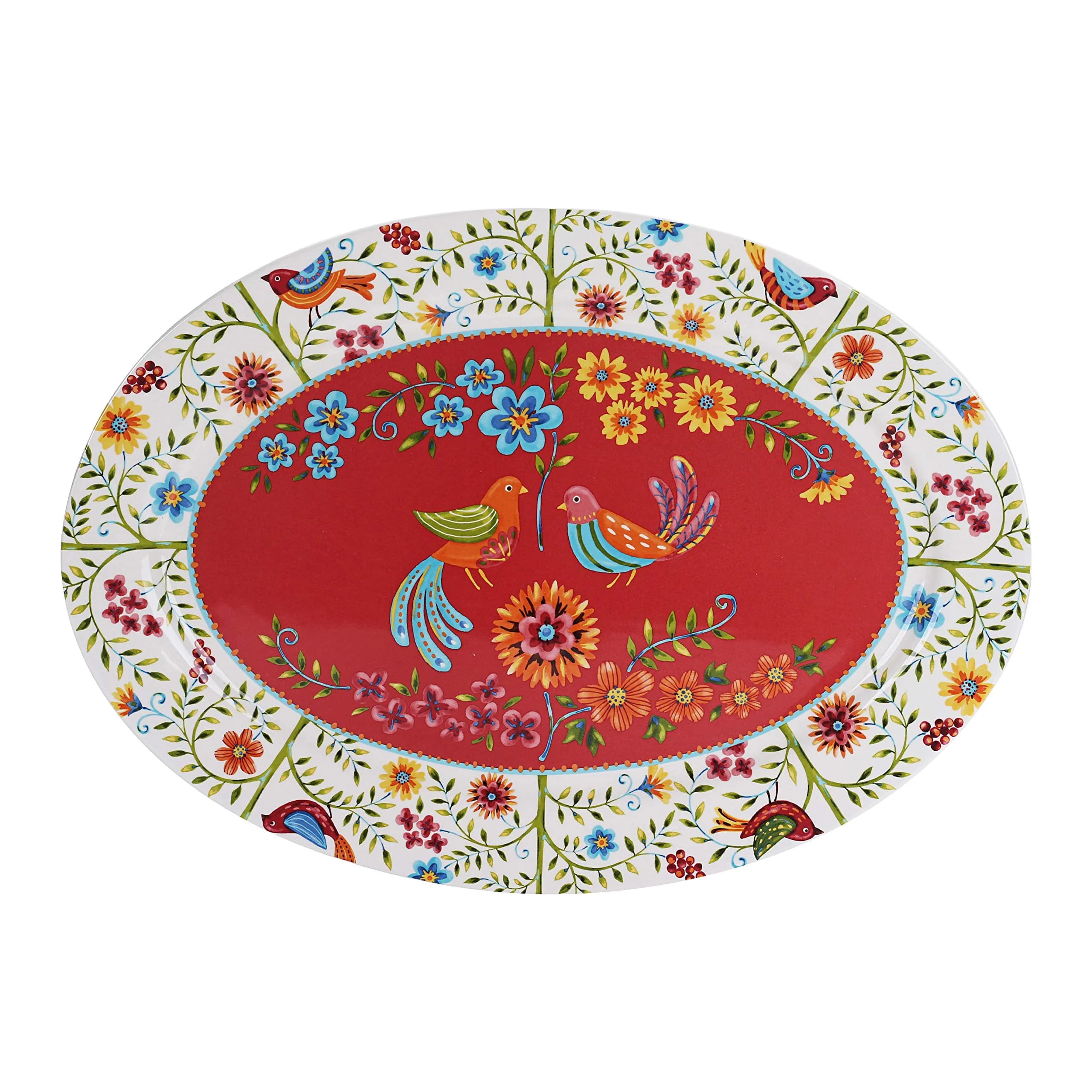 Bico Red Spring Bird Ceramic 16 inch Oval Platter | Tuscan Vibe & High Quality — Red Spring Bird