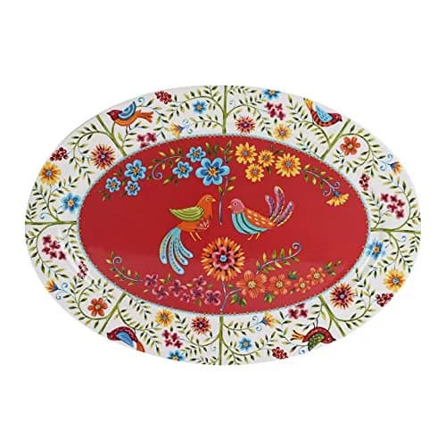 Bico Red Spring Bird Ceramic 16 inch Oval Platter | Tuscan Vibe & High Quality thumbnail 1