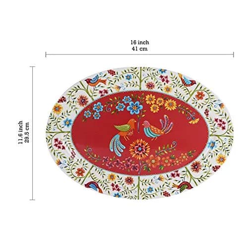 Bico Red Spring Bird Ceramic 16 inch Oval Platter | Tuscan Vibe & High Quality thumbnail 2