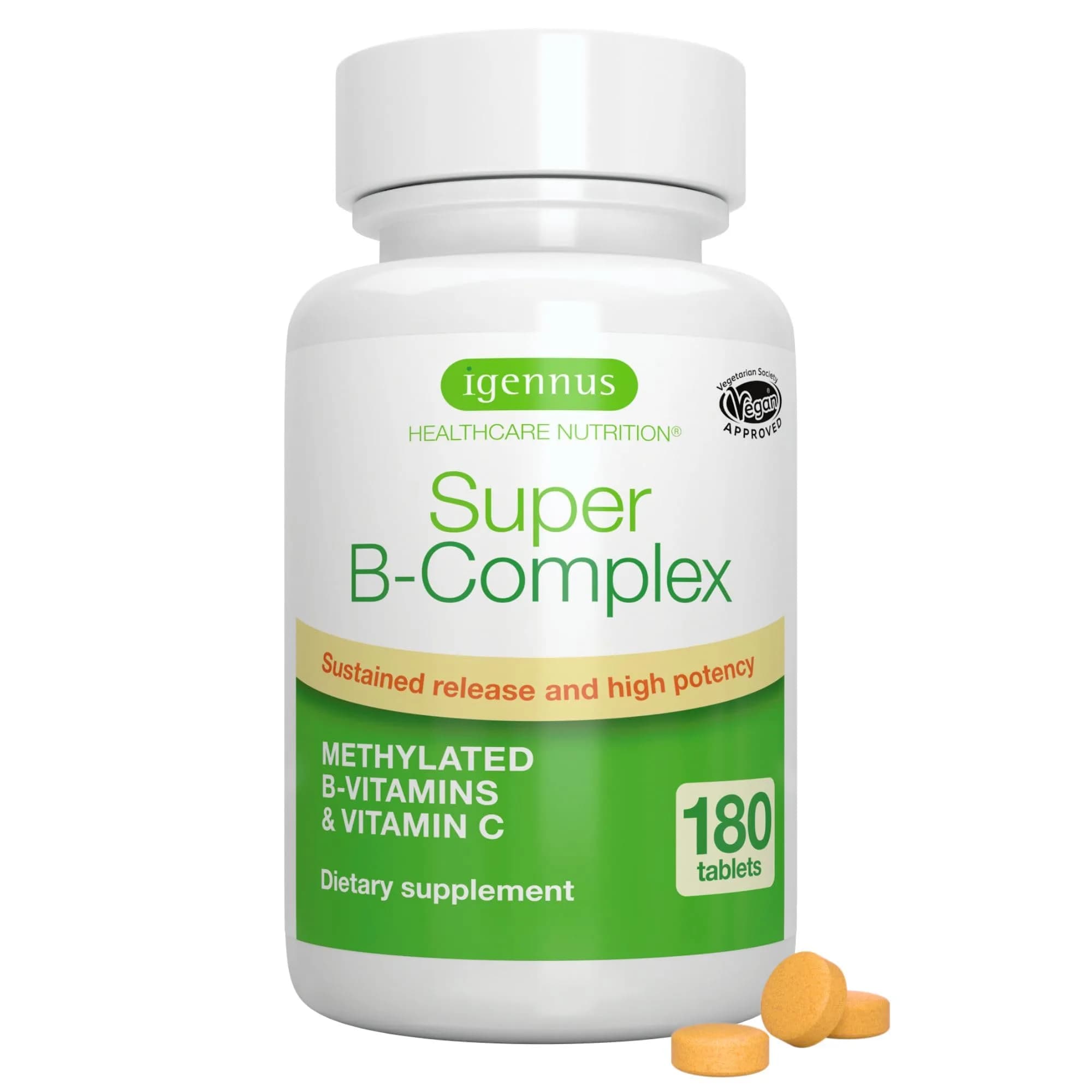 Igennus High Absorption Super B-Complex Methylated & Active B Vitamins 180 Tablets (3-Month Supply) | Energy, Mood & Cognitive Support - main product image