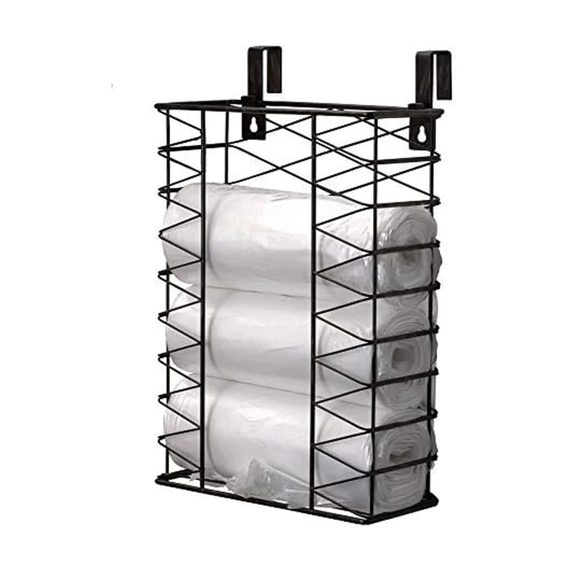 Gourmet Basics by Mikasa Garbage Bag Holder Basket with Removable Hooks, Antique Black | Space-Saving Wall & Door Mount — Antique Black