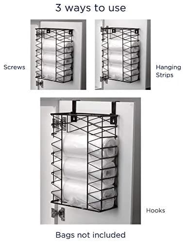 Gourmet Basics by Mikasa Garbage Bag Holder Basket with Removable Hooks, Antique Black | Space-Saving Wall & Door Mount thumbnail 3