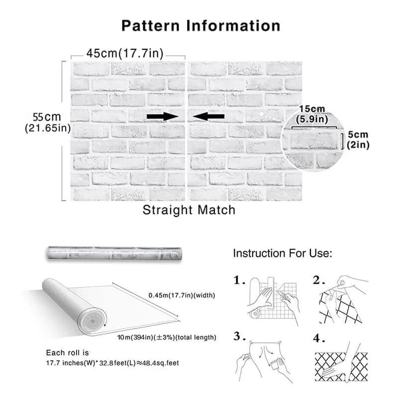 Cohoo Home White Brick Wallpaper Peel and Stick 998.2 cm x 45 cm | Realistic Faux Brick Design - view 3