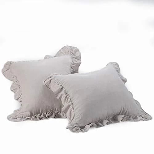 meadow park Stone Washed French Linen European Pillow Shams Set of 2, 51cm x 51cm (20"x20") Square Euro Sham | Breathable & Soft for Indian Climate thumbnail 1