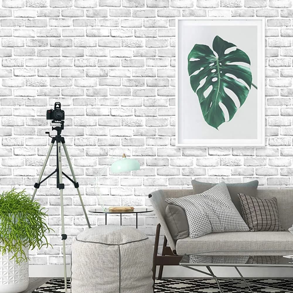 Cohoo Home White Brick Wallpaper Peel and Stick 45cm x 305cm | Realistic Faux Brick Look for Walls — Gray/White
