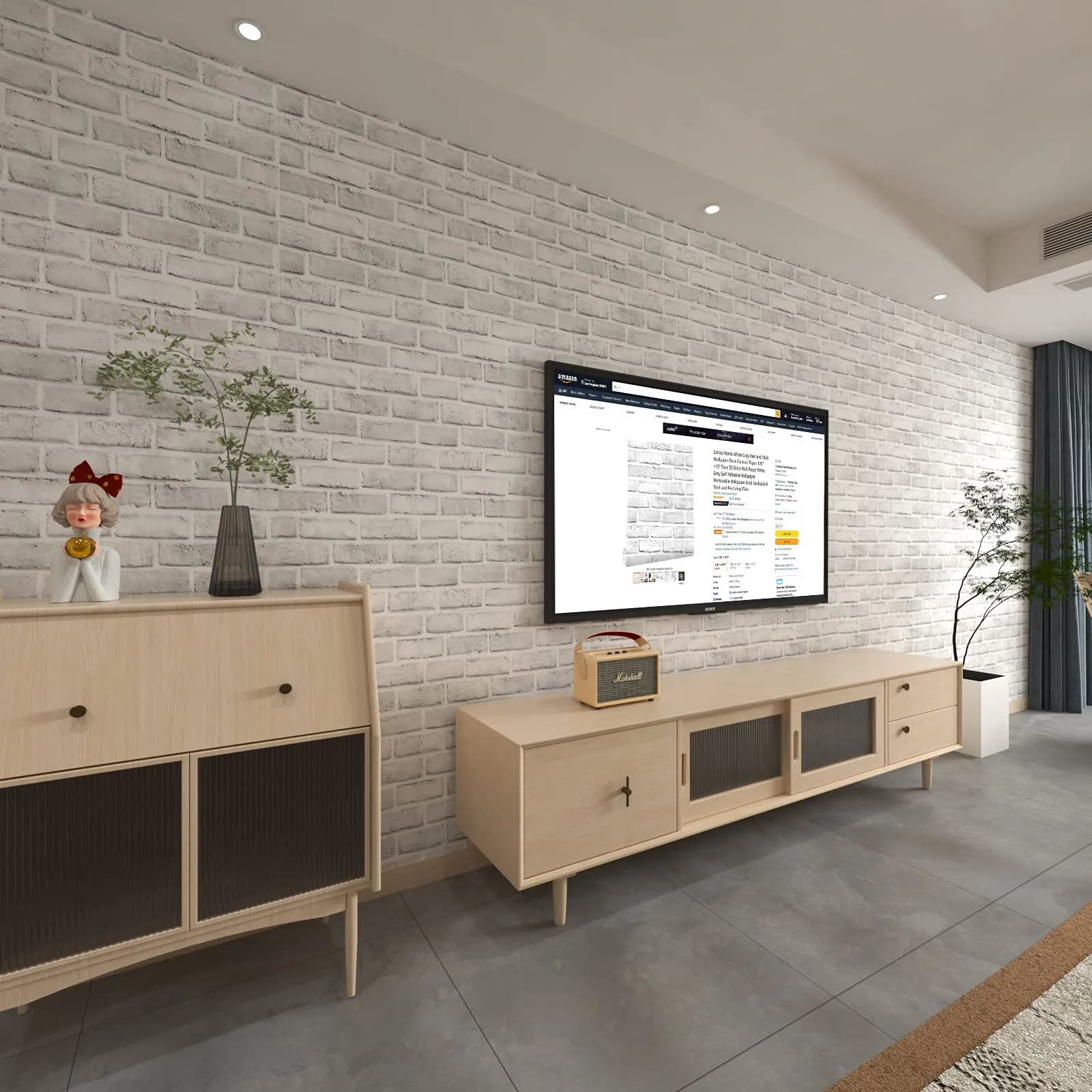 Cohoo Home White Brick Wallpaper Peel and Stick 45cm (17.7") x 500cm (197") | Realistic Faux Brick Wall Covering - view 5