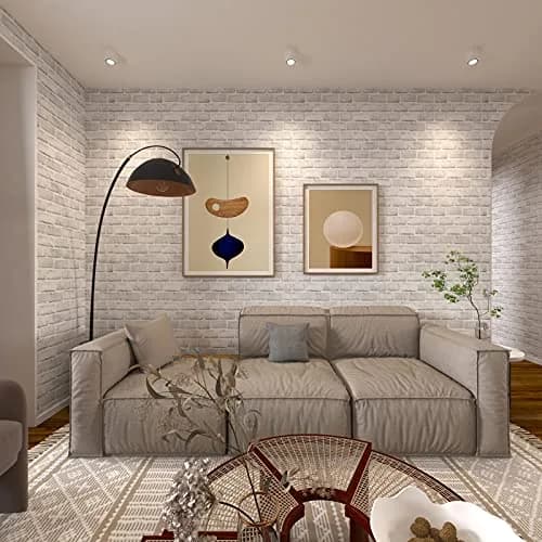 Cohoo Home White Brick Wallpaper Peel and Stick 45cm (17.7") x 500cm (197") | Realistic Faux Brick Wall Covering thumbnail 3
