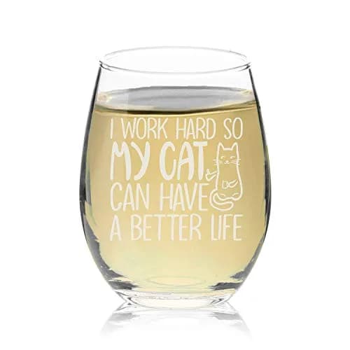 Veracco 15 oz (444 ml) Stemless Wine Glass | Funny Cat Mom Birthday Gift thumbnail 1