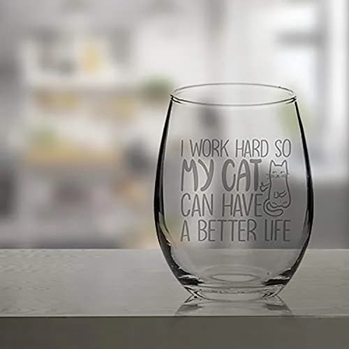 Veracco 15 oz (444 ml) Stemless Wine Glass | Funny Cat Mom Birthday Gift thumbnail 4