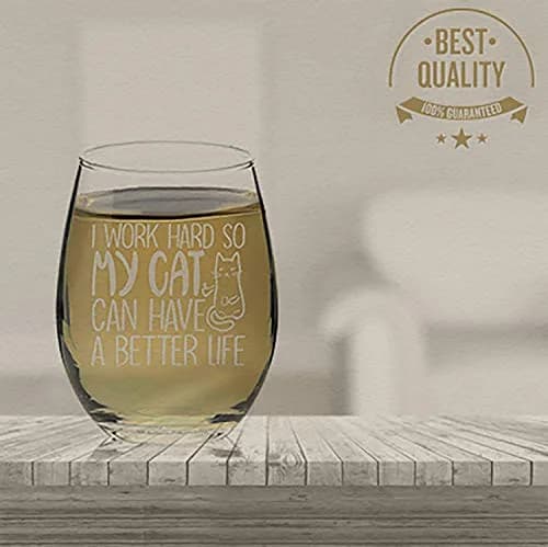 Veracco 15 oz (444 ml) Stemless Wine Glass | Funny Cat Mom Birthday Gift thumbnail 5