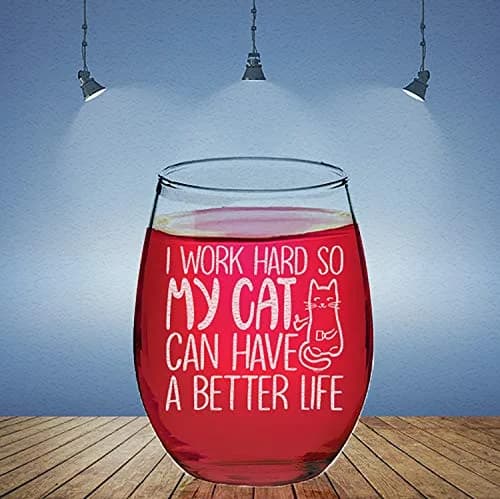 Veracco 15 oz (444 ml) Stemless Wine Glass | Funny Cat Mom Birthday Gift thumbnail 6