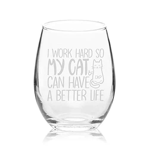 Veracco 15 oz (444 ml) Stemless Wine Glass | Funny Cat Mom Birthday Gift thumbnail 2