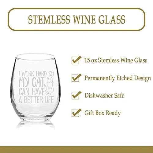Veracco 15 oz (444 ml) Stemless Wine Glass | Funny Cat Mom Birthday Gift thumbnail 3