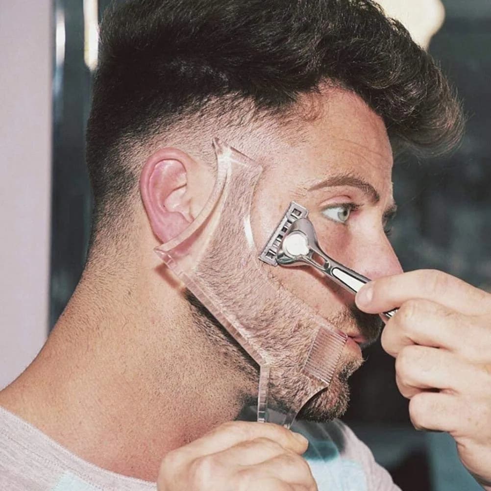 As always Men's Beard Shaping Tool With Inbuilt Comb Clear Plastic Template for Goatee Mustache Sideburns, Jaw Cheek/Neck Line, Symmetric/Curve/Step Cut (1-Piece)