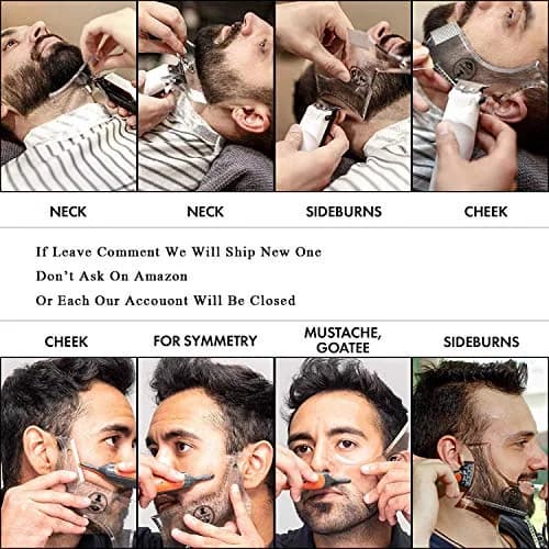 As always Men's Beard Shaping Tool With Inbuilt Comb Clear Plastic Template for Goatee Mustache Sideburns, Jaw Cheek/Neck Line, Symmetric/Curve/Step Cut (1-Piece) thumbnail 4