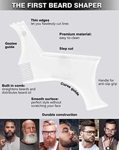 As always Men's Beard Shaping Tool With Inbuilt Comb Clear Plastic Template for Goatee Mustache Sideburns, Jaw Cheek/Neck Line, Symmetric/Curve/Step Cut (1-Piece) thumbnail 6