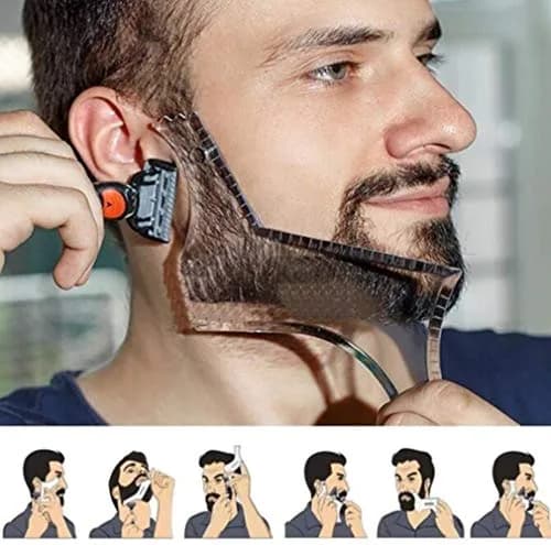 As always Men's Beard Shaping Tool With Inbuilt Comb Clear Plastic Template for Goatee Mustache Sideburns, Jaw Cheek/Neck Line, Symmetric/Curve/Step Cut (1-Piece) thumbnail 7