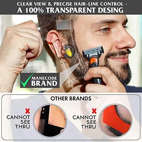 As always Men's Beard Shaping Tool With Inbuilt Comb Clear Plastic Template for Goatee Mustache Sideburns, Jaw Cheek/Neck Line, Symmetric/Curve/Step Cut (1-Piece) thumbnail 3