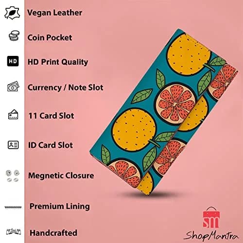 ShopMantra Orange Printed Vegan Leather Wallet | 20cm (7.87in) x 10cm (3.94in) x 1.5cm (0.59in) thumbnail 2