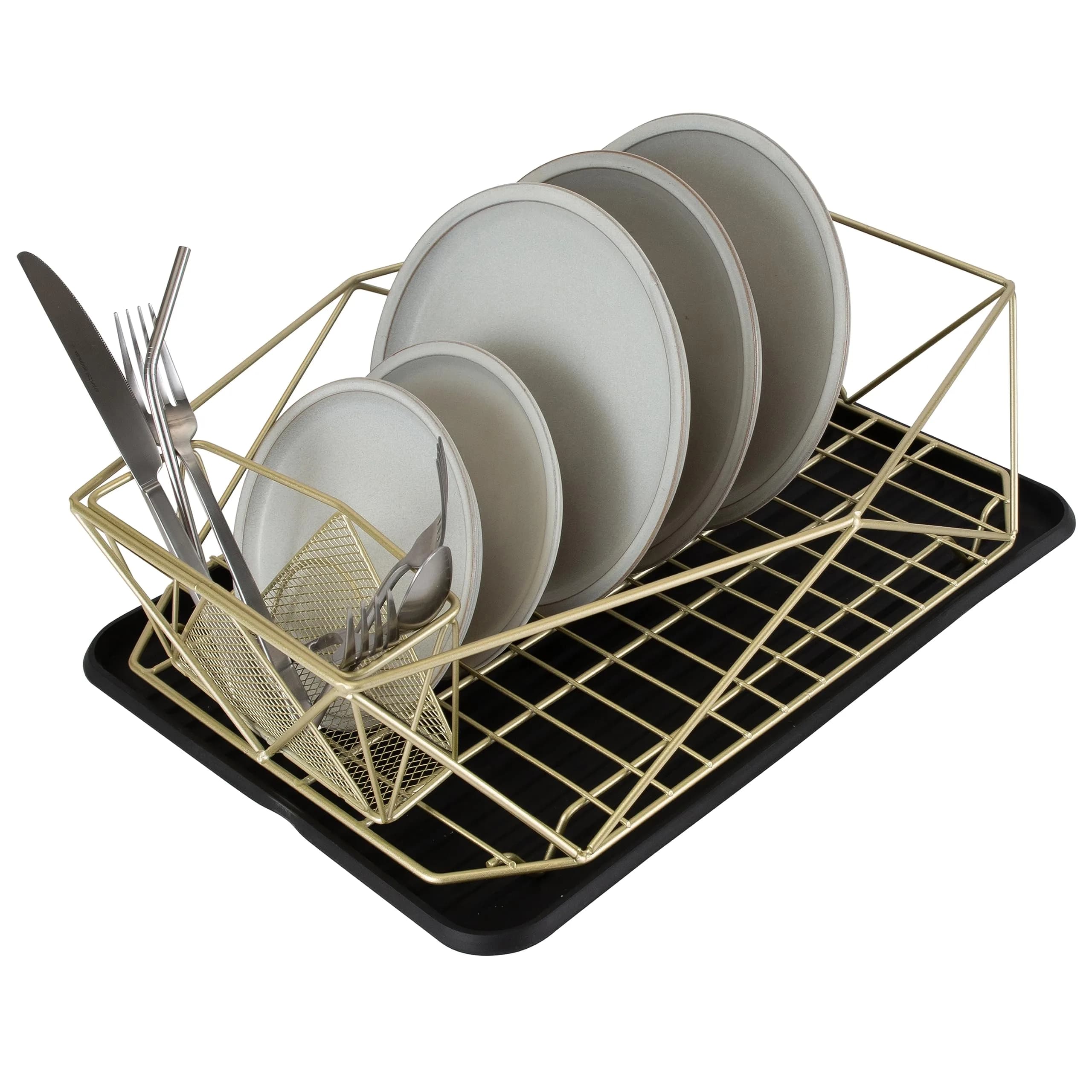 Kitchen Details Geode Deluxe Dish Drying Rack with Drain Board | Satin Gold | Rust Resistant
