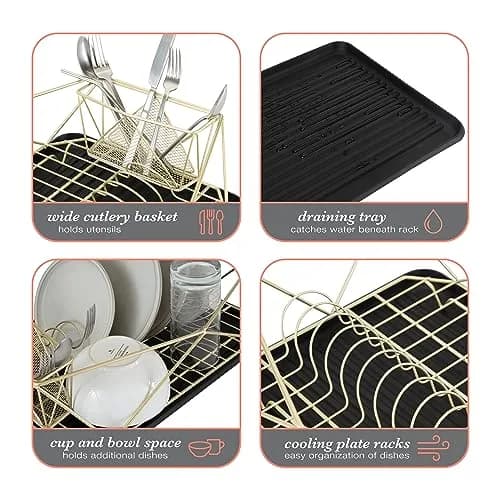 Kitchen Details Geode Deluxe Dish Drying Rack with Drain Board | Satin Gold | Rust Resistant thumbnail 5