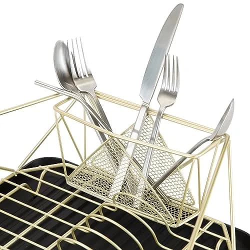 Kitchen Details Geode Deluxe Dish Drying Rack with Drain Board | Satin Gold | Rust Resistant thumbnail 7