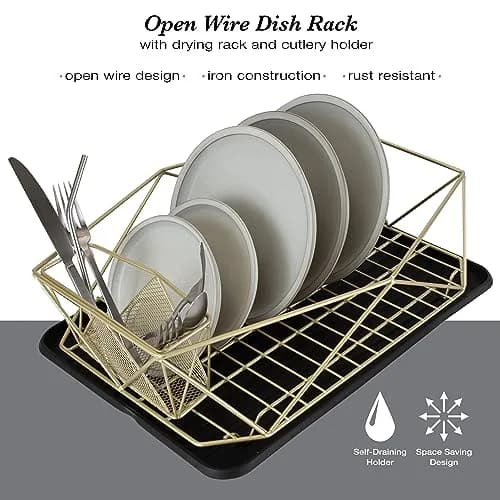 Kitchen Details Geode Deluxe Dish Drying Rack with Drain Board | Satin Gold | Rust Resistant thumbnail 2