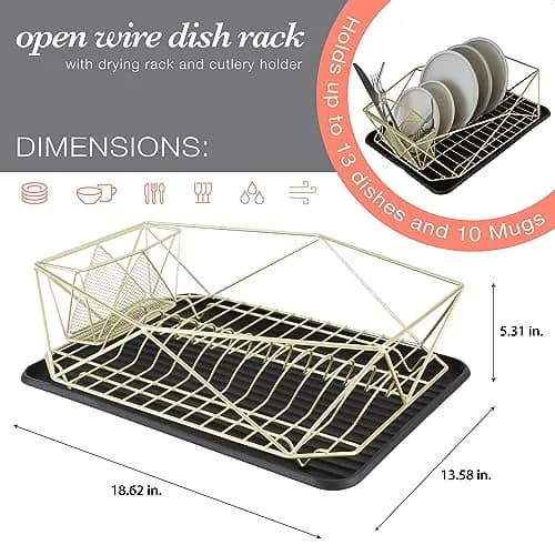 Kitchen Details Geode Deluxe Dish Drying Rack with Drain Board | Satin Gold | Rust Resistant thumbnail 3