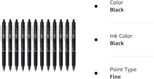 Pilot FriXion Ball Clicker Retractable Erasable Gel Pen, Fine Point, 0.7mm, Black Ink, 12 Count | Precise & Reusable thumbnail 3