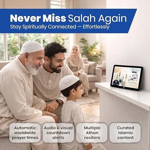 Masjidal 14" Smart WiFi Digital Azan Clock & Islamic Prayer Frame | Automatic Worldwide Prayer & Iqamah Times, Full Quran Player, Athan Alarm, Ramadan Clock, Touchscreen Muslim Home Display, Black thumbnail 4