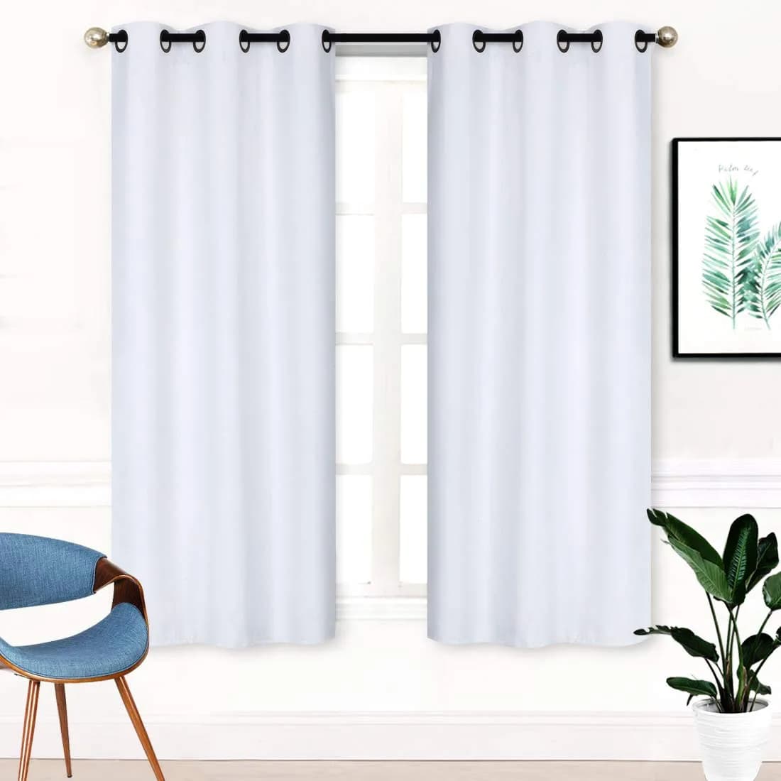 Home Collection 2 Panels 100% Blackout Curtain Set Solid Color with Rod Pocket Grommet Drapes for Bedroom, Living Room, Kitchen, Bathroom (74” Wide x 62” Long, White) — White