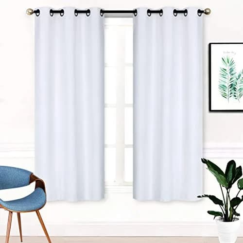 Home Collection 2 Panels 100% Blackout Curtain Set Solid Color with Rod Pocket Grommet Drapes for Bedroom, Living Room, Kitchen, Bathroom (74” Wide x 62” Long, White) thumbnail 1