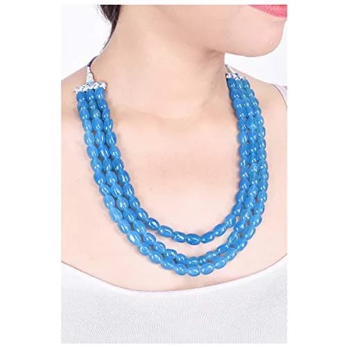 Ratnavali Jewels Blue Necklace 18inch | Traditional Ethnic Beads with Quartz thumbnail 4