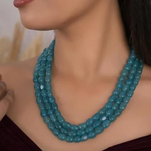 Ratnavali Jewels Blue Necklace 18inch | Traditional Ethnic Beads with Quartz thumbnail 7