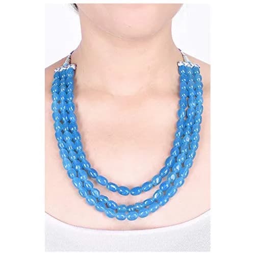 Ratnavali Jewels Blue Necklace 18inch | Traditional Ethnic Beads with Quartz thumbnail 3