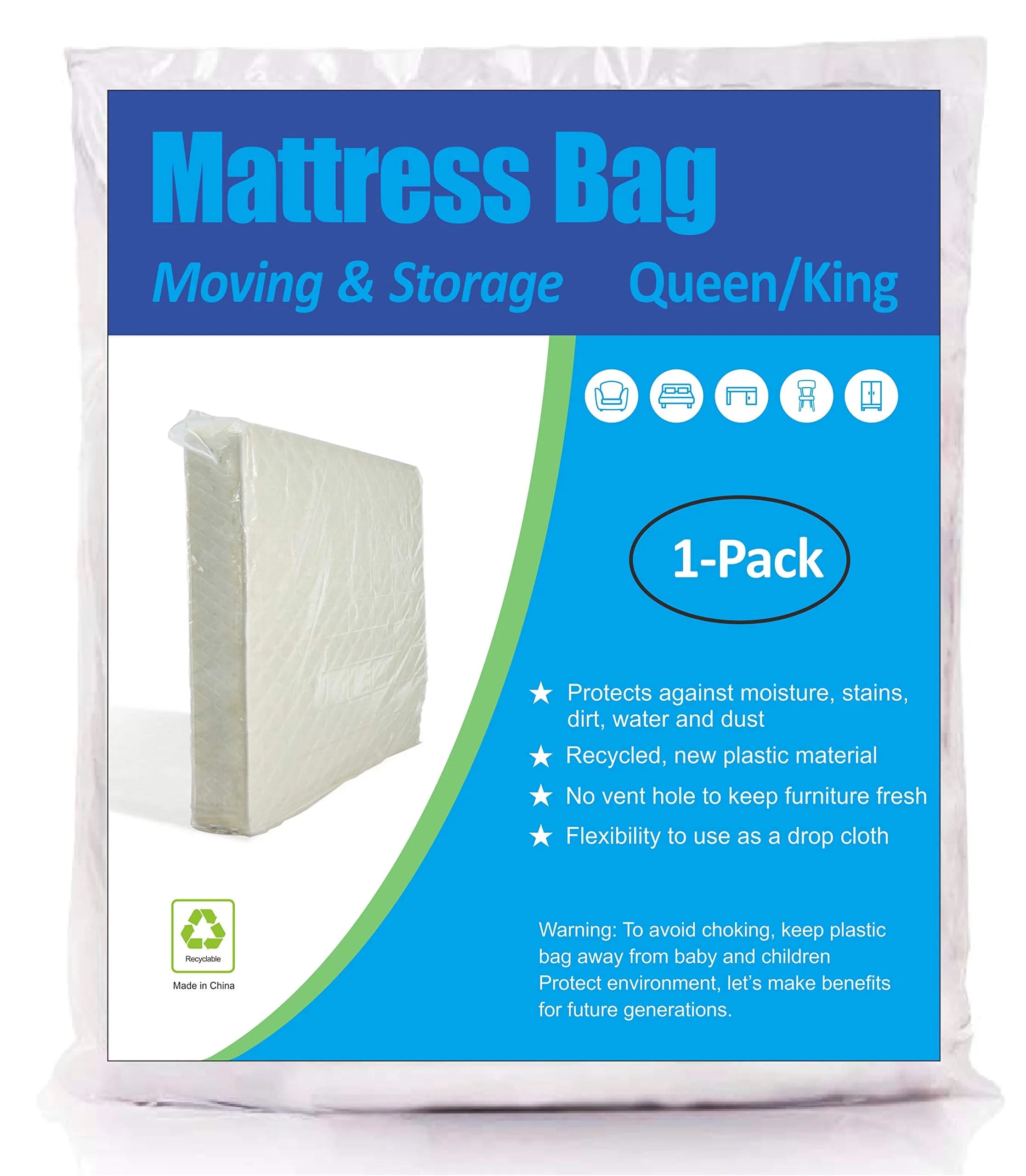 ComfortHome Mattress Bag Queen King Size 1.5 Mil Thick Clear | For Moving and Storage - main product image