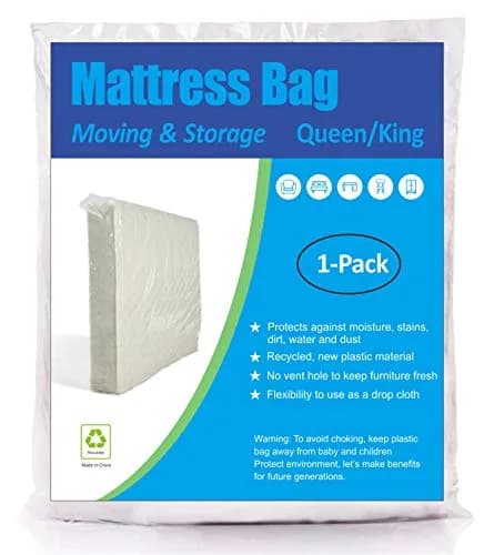 ComfortHome Mattress Bag Queen King Size 1.5 Mil Thick Clear | For Moving and Storage thumbnail 1