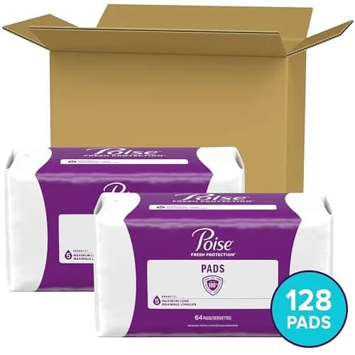 Poise Maximum Absorbency Incontinence Pads for Women, Long Length, 128 Count | Odor Control & 12-Hour Protection thumbnail 2