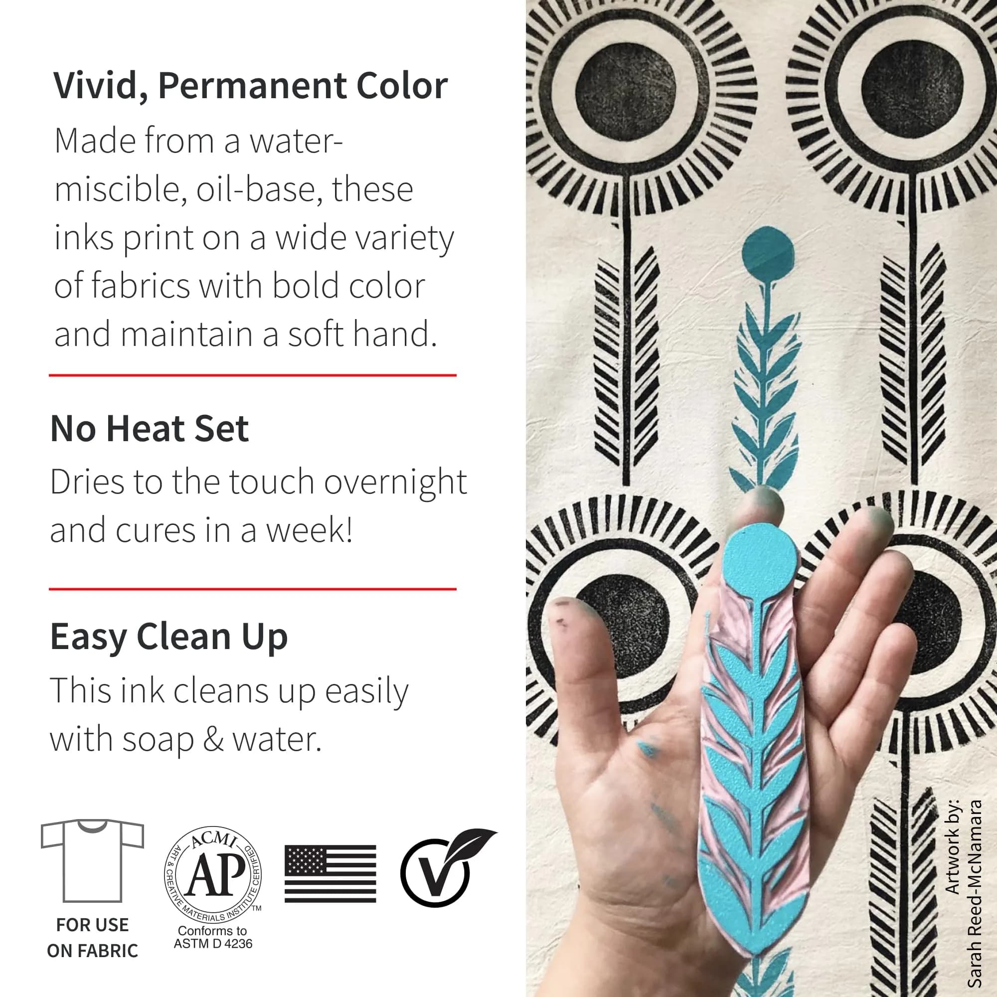 Speedball Fabric Block Printing Ink | Water-Based, Non-Toxic, Vibrant Colour (120 ml / 4 fl oz) - view 2