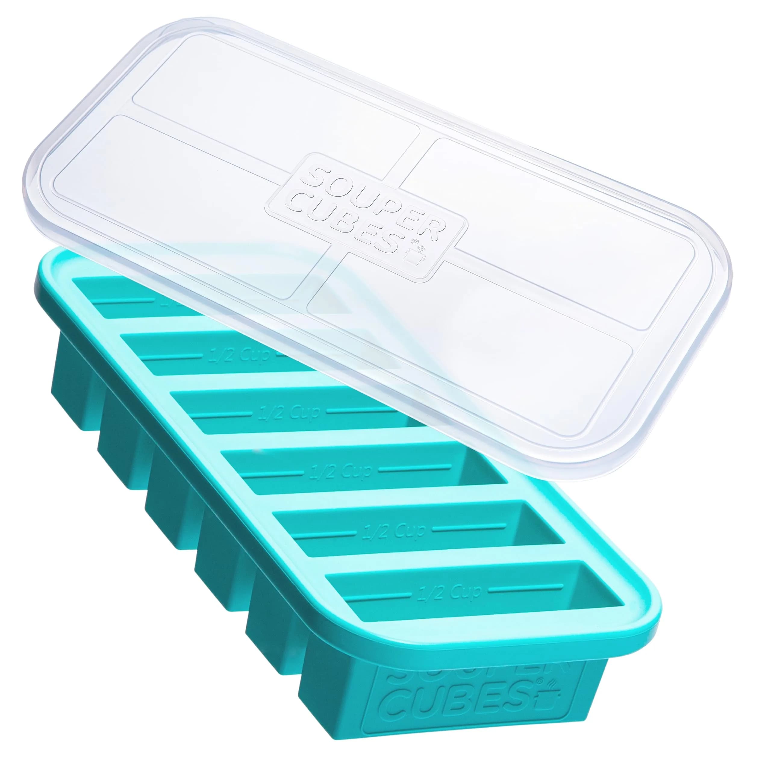 Souper Cubes 1/2 Cup Silicone Freezer Molds with Lids Aqua 2-Pack | Easy Meal Prep & Portion Control — Aqua