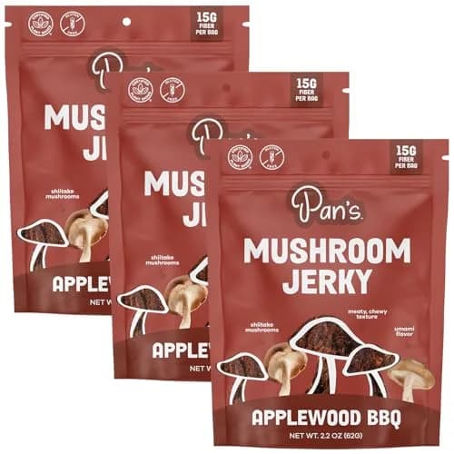 Pan's Mushroom Jerky, Vegan Snacks, Dried Shiitake, Plant-Based Jerky, Gluten Free, High in Fiber (2.2 Oz Pack of 3) thumbnail 1
