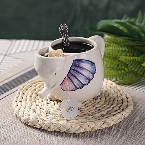 PULCHRITUDIE Elephant 17oz Ceramic Coffee Tea Mug, Hand Painted | Large 17oz Capacity, Safe & Hand Painted thumbnail 4