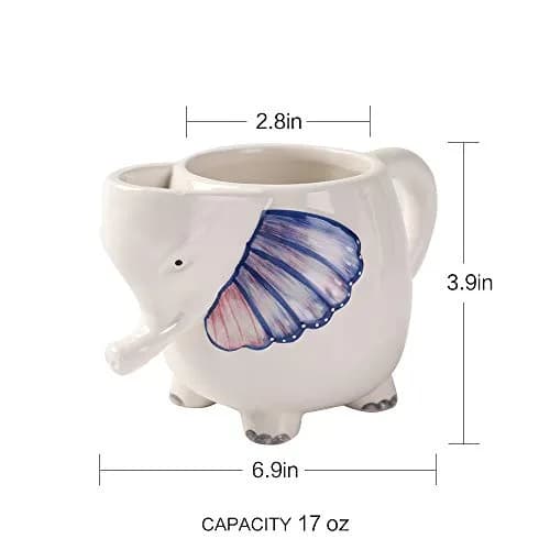 PULCHRITUDIE Elephant 17oz Ceramic Coffee Tea Mug, Hand Painted | Large 17oz Capacity, Safe & Hand Painted thumbnail 7
