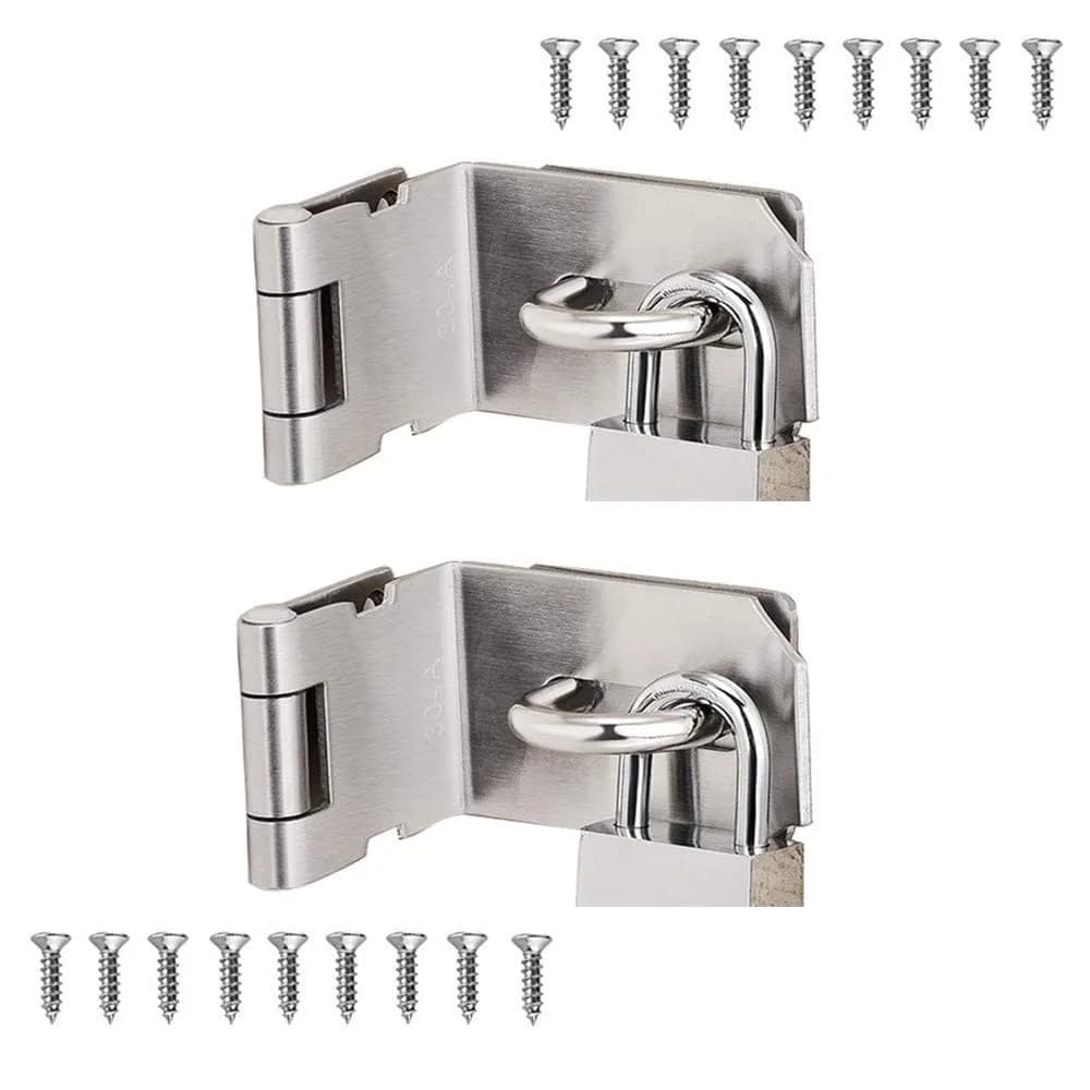 VIDYSUFYR 4 Inch 90 Degree Padlock Hasp, Stainless Steel Safety Door Latches, Solid Gate Padlock Hasp (2-Pack, Silver) — 90 Degree 4 Inch